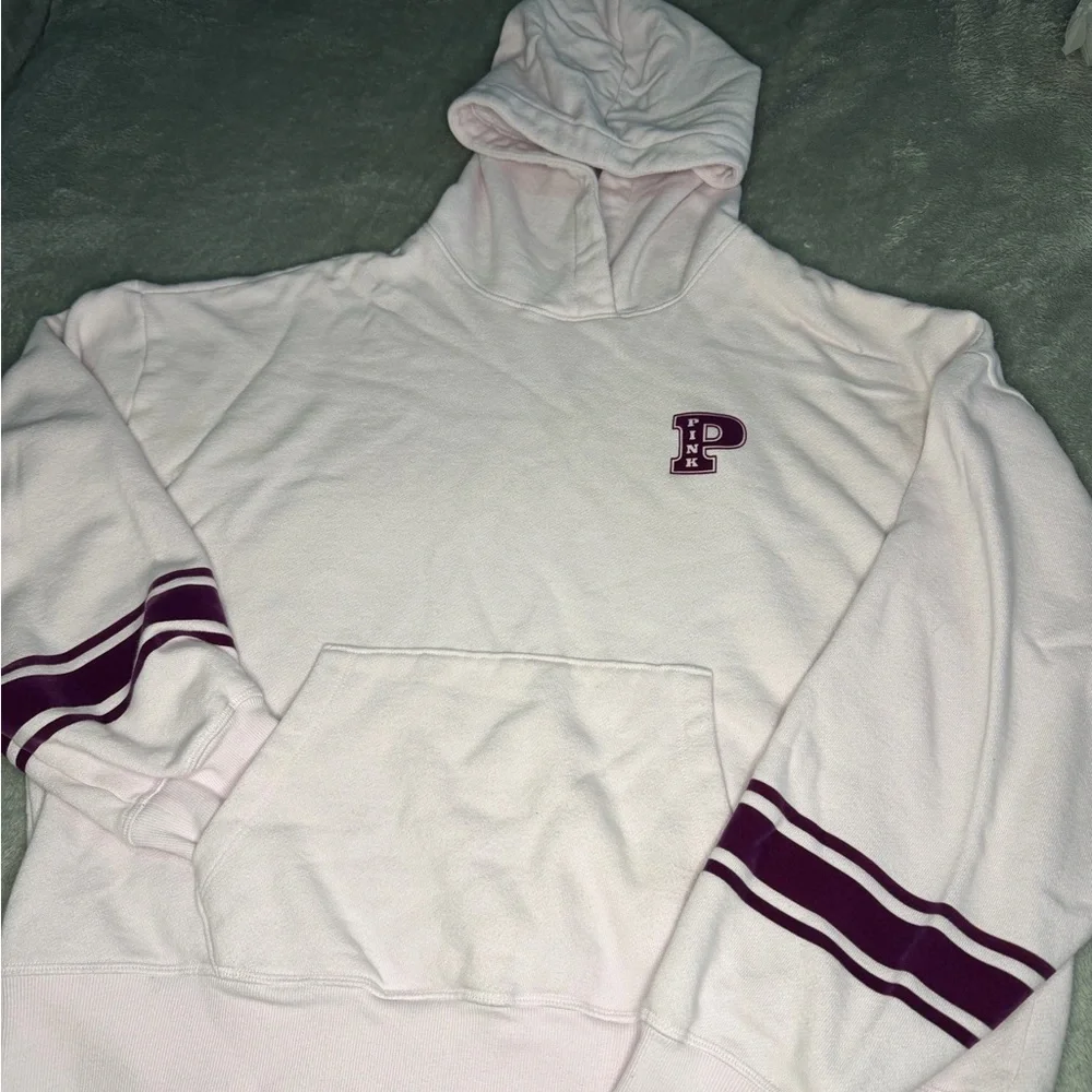 Pink Hooded Sweatshirt with Burgundy Accents - Picture 2 of 5